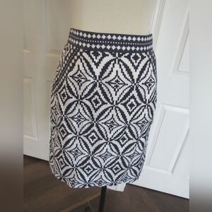 Milly Blue and White Geometric Print Silk Pencil Skirt